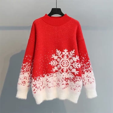 EGNMCR Ugly Christmas Sweater Gifts for Women Long Sleeved Round-neck Christmas Solid Color Sweater Casual Pullover Top, Gifts for Women