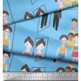 thumbnail image 1 of Soimoi Blue Rayon Fabric Mirror Theme Human Figure Print Fabric by Yard 42 Inch Wide, 1 of 1