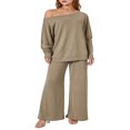 thumbnail image 1 of Off Shoulder Knit Tops and Wide Leg Pants Set for Ladies, 1 of 8