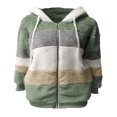 thumbnail image 1 of Women Fuzzy Fleece Hooded Coat Open Front Color Block Fluffy Hoodies Jacket Outwear with Pockets, 1 of 4