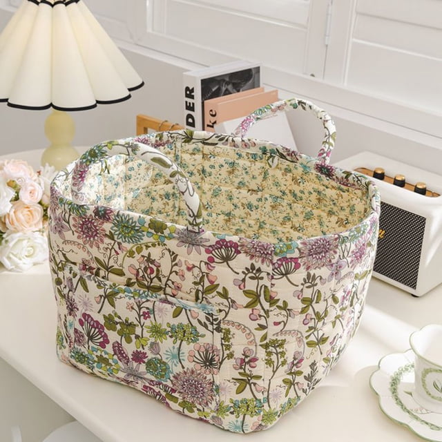 Home Textile Storage Fabric Organizer for Living Room Bathroom and Bedroom with Floral Print Design for Clothes and Item Storage Durable Polyester Blend Home Organization Solution