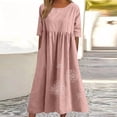 thumbnail image 2 of Robe Longue d'Été pour Femmes en Coton et Lin Grande Taille, Col Ras du Cou, Décontractée, Ample, Tunique, Robe T-Shirt, Robe de Printemps avec Poches, 2 of 6