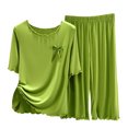 thumbnail image 1 of Yuyuzo Ensembles de Pyjama 2 Pcs pour Femmes T-Shirts à Manches Courtes à Col Ras du Cou Pantalons Amples Confortables Ensembles de Pyjamas à Volants Vêtements de Nuit, 1 of 3