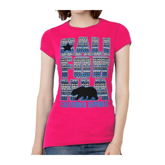 Femmes Californie République Bleu Tribal Motif Noir T-Shirt - Rose Chaud 2XL