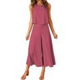 thumbnail image 2 of Mikilon Ensemble Élégant pour Femmes 2 Pcs Col Rond Sans Manches Shorts Haut Plus Pantalon Large Coton et Lin Col Rond Sans Manches Shorts, Pantalons Jambes Élargis, Ensemble Pantalon Long Violet TG, 2 of 6