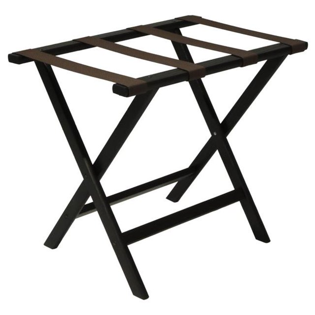 Wooden Mallet LR-BKBRN Deluxe Straight Leg Luggage Rack with Brown Straps - Black