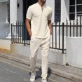 thumbnail image 1 of tumgatte Men's Leisure Sports Set Short Sleeve Knitting Split Solid Color Two-piece Round Neck Top Set Clearance, 1 of 4