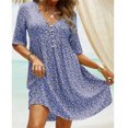 thumbnail image 1 of Robe d'Été pour Femmes 2024 Mode Grande Taille Col en V Uni Courte à Boutons Douce Tempérament Robe Florale Rabais de 50 % Liquidation!, 1 of 6