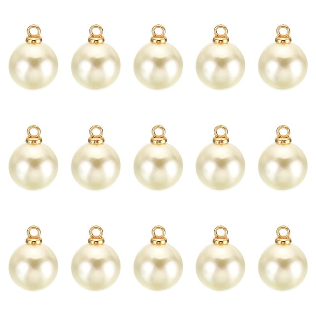 Unique Bargains Pendentifs Perles Factices 10 mm, Lot de 150 Perles Rondes Imitation Perle, Beige Doré