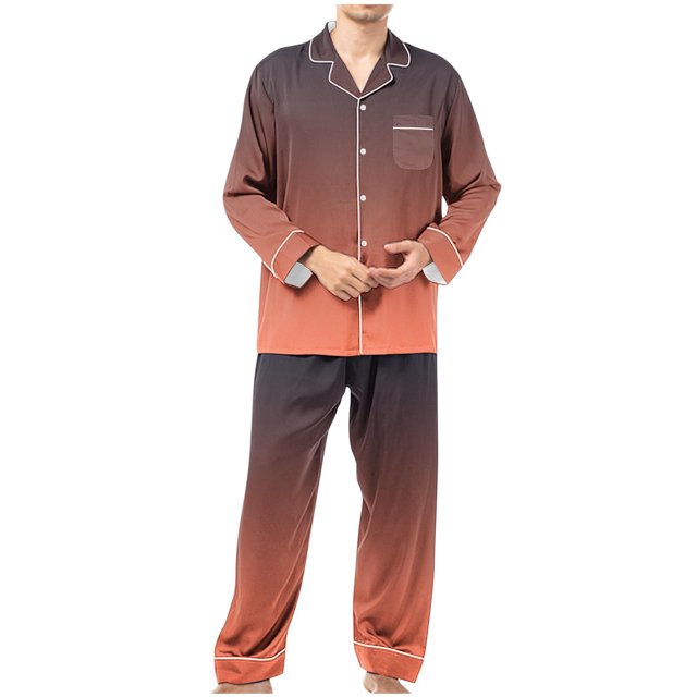 cllios Mens Long Sleeve Pajamas Sets Gradient Print Loungewear Ultra Soft Button Down Sleepwear 2 Pcs Pj Set with Pockets