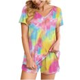 thumbnail image 1 of Ensembles pour Femmes 2 Pcs Tenues 2 Pcs Col en V pour Femmes Manches Courtes Ensemble Deux Pièces Confortable Pyjama de Maison Ensemble de Sport Ensembles Deux Pièces pour Femmes Sorties en Liquidation, 1 of 4