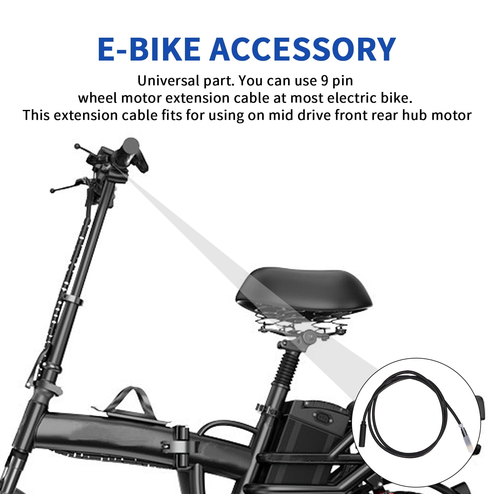 9 Pin Front Rear Wheel Motor Extension Cord Motor Extension Cable Female to Male Extension Wire 1.3m/51.1inch for Electric Bikes E-Bike Accessory Black