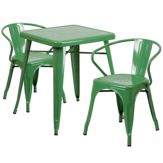 Flash Furniture Set de Restauration Bistro en Métal Carré 3 Pièces en Vert