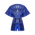 thumbnail image 3 of Oyolan Combinaison à Paillettes pour Filles, Col en V, Manches Courtes, Fête, Danse, Formelle, Bleu 10, 3 of 7