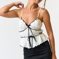 thumbnail image 2 of Gupgi Débardeur Froncé pour Femme à Bretelles Spaghetti, Décolleté en V Profond, Camisole à Nouer devant, Sans Manches, à Volants, 2 of 8