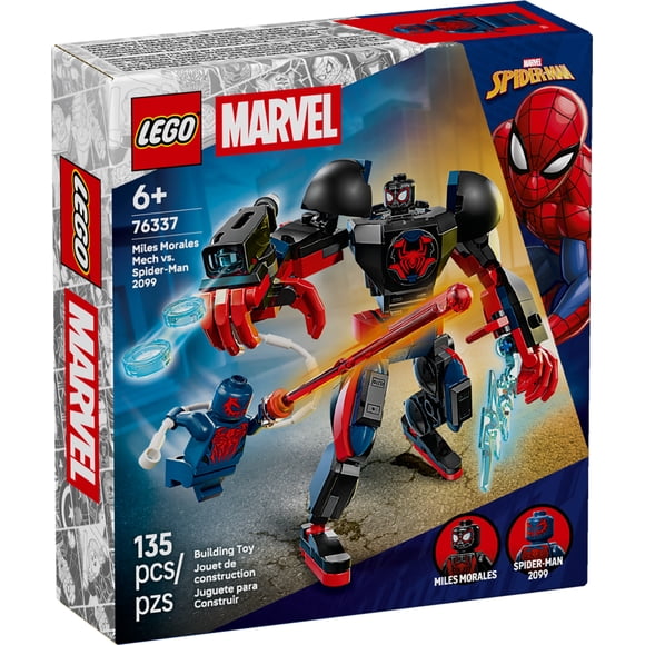 LEGO Marvel Miles Morales Mech vs. Spider-Man 2099 Building Toy for Boys & Girls - Poseable Super Hero Mech & 2 Marvel Minifigures for Kids & Fans, Ages 6+ - Gift Idea for Birthdays - 76337