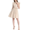 thumbnail image 4 of INSPIRE CHIC Robe-Chemise pour Femme Manches Cap Pointes Col à Pointes Taille à Nouer Boutons Mi-Longues Beige P, 4 of 6