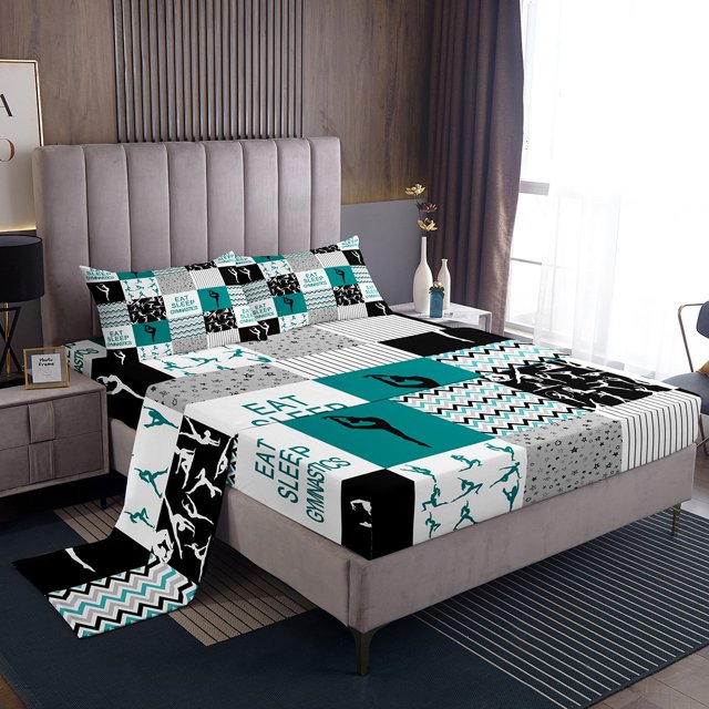 Erosebridal Gymnastics Lover Bed Sheets Set Full Size, Ballet Dance Bed Sheets Full, Sports Patchwork Decor, 4pcs
