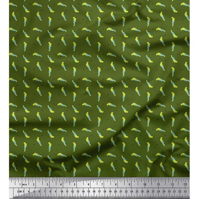 Soimoi Satin Silk Fabric Dot & Parrot Bird Decor Fabric Printed Yard 42 Inch Wide