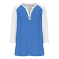 thumbnail image 3 of Cowsor Girl's Casual 3/4 Sleeve T Shirts Button V Neck Tunic Blouses Color Block Basic Tee Tops Loose Fit Summer Shirt, 3 of 6