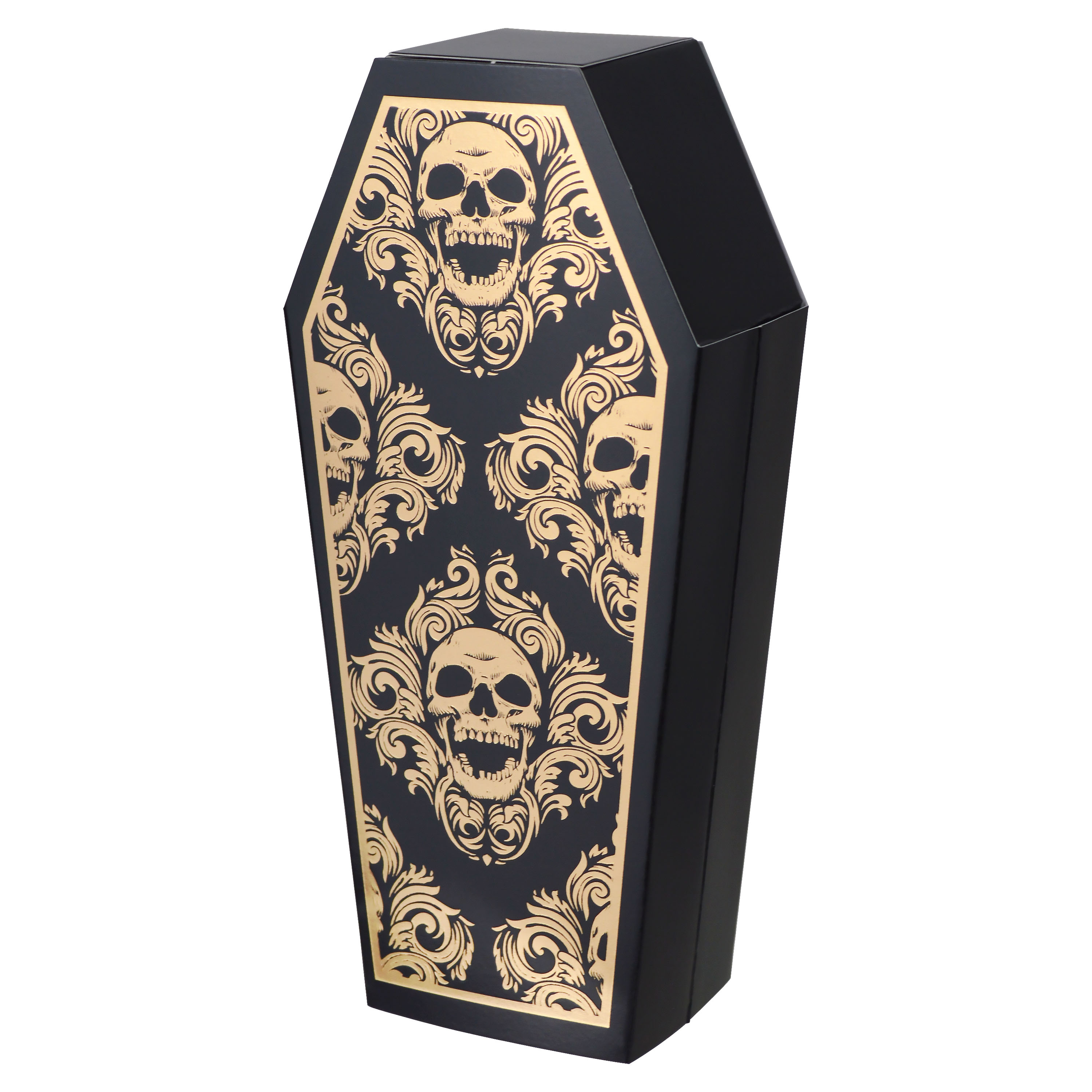 Halloween Black and Gold Paper Coffin Boxes Decoration, 3.25" x 1.75" x 7" H, 3 Count, Way To Celebrate