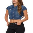 thumbnail image 4 of Allegra K Women‘s Summer Denim Jackets Button Down Short Sleeve Cropped Jean Jacket, 4 of 6