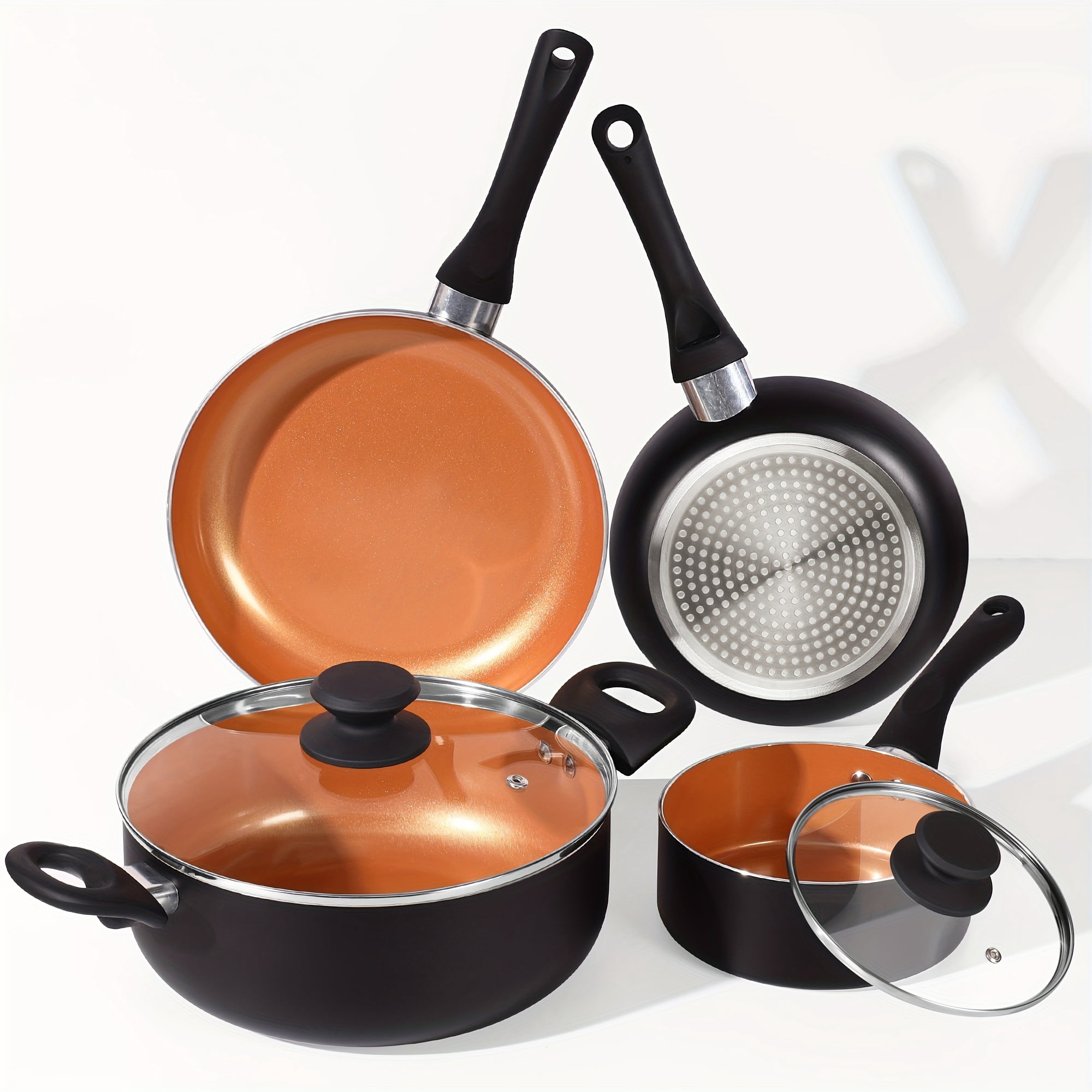 Bamboohart YOUKADA | 6pcs Pots And Pans Set  Kitchen Aluminum Nonstick Ceramic Cookware Set with Lids  Frying Pan & Saucepan& Stockpot  Induction  Oven  Gas  Stovetops Compatible for Fami