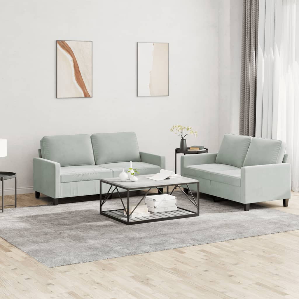 vidaXL Ensemble de 2 Pcs de Canapé avec Coussins Velours Gris Clair