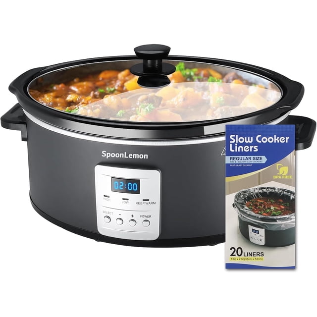 7QT Slow Cookers for Kitchen, Electric Cooker Pot with 20h Timer & 3 Heat Settings, Oval Ceramic Pot for Kitchen, Home and Kitchen, Compatible with 20 Count 13"x21" Cooking Liners, 1 Set