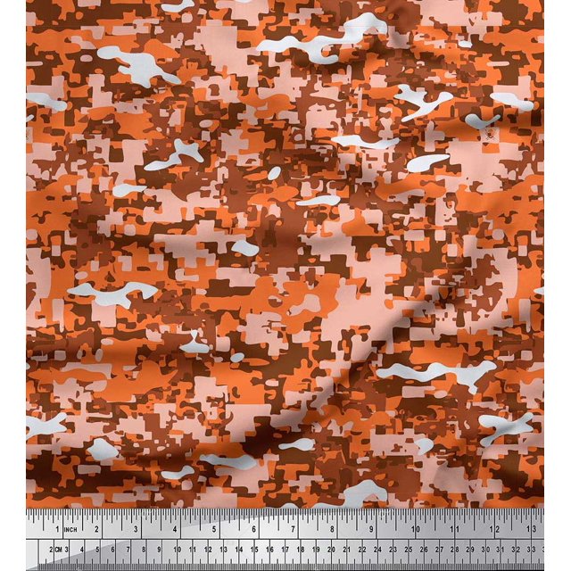 Soimoi polyester Crepe Fabric Two Tone Camouflage Print Fabric by the Yard 52 Inch Wide
