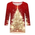 thumbnail image 4 of yoeyez T-Shirts de Noël Laids pour Femmes Manches 3/4 Hauts de Noël Mignons Chandail à Paillettes Imprimé Arbre de Noël Chandail de Fête d'Automne Tunique à Col Rond, 4 of 5