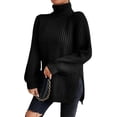 thumbnail image 1 of EYIIYE Chandail d'Automne et d'Hiver pour Femme à Manches Longues, Col Roulé, Tricot, Chandail, Couleur Unie, Ourlet Fendu, Long Tricot, Chandail, Ample, Décontracté, Confortable, Hauts, 1 of 8