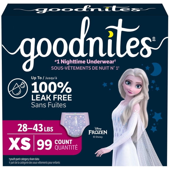 Goodnites Bedwetting Underwear for Girls, XS (28-43 lbs), 99 Count (3 Packs of 33)