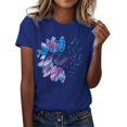thumbnail image 1 of WEIYLL T-Shirts pour Femmes à Imprimé de Lettres, Manches Courtes, Col Ras du Cou, T-Shirts Bleus, Tailles P, 1 of 4