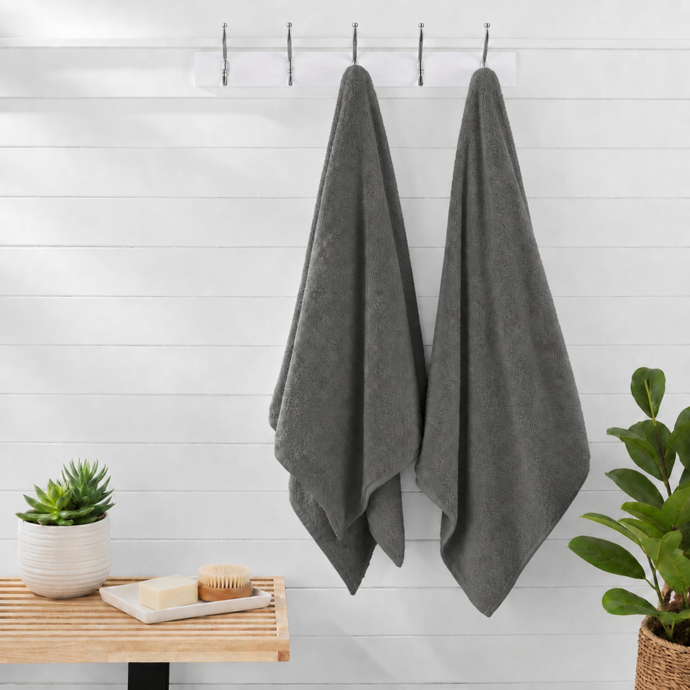 Swift Home 2 Pack Bath Towel Set – 100% Cotton, Luxuriously Soft, Highly Absorbent, Quick Dry, Grey