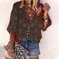 thumbnail image 2 of Pompotops Mode Femme Ample Col en V Manches 3/4 Imprimé devant Bouton Cardigan Chemise Hauts T-shirt Liquidation, 2 of 6
