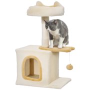 PawHut 28" Cat Tree Tower with Plush Top Bed, Beige and Yellow