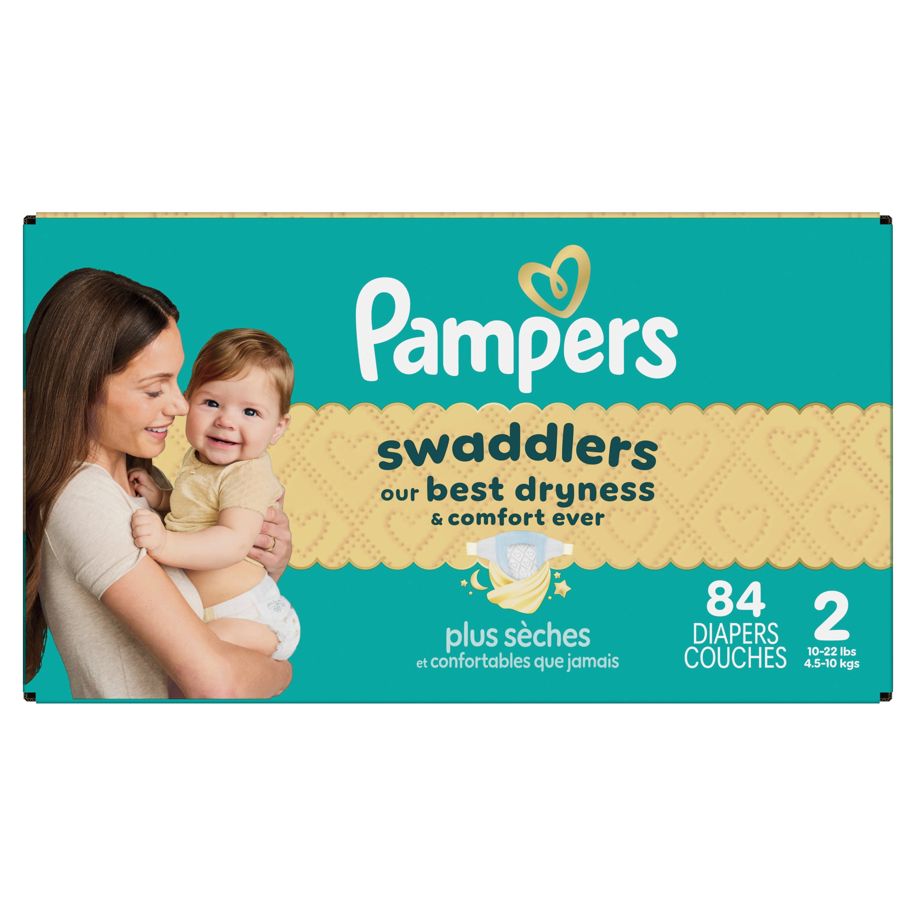 Pampers Swaddlers Couches, Taille 2 (10-22 lbs), Absorbantes, Garde Bébé au Sec et Confortable, Couche Jetable pour Bébé Sécuritaire pour la Peau