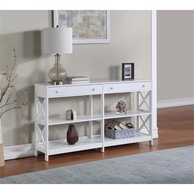 Oxford Two-Drawer 60-inch Console Table with Shelves in White Wood Finish