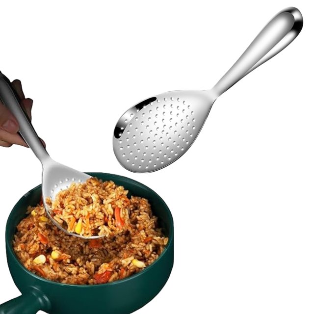 Oleegame 1PC Stainless Steel Cutlery Set Kitchen Aid Rice Spatula Stainless Steel Rice Server Spoon & Non Stick Cooking Utensil Multi Use Food Silver