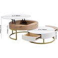thumbnail image 2 of 31.5" Modern Round Lift-top Nesting Coffee Tables with 2 Drawers Multiple End Tables Utility Table Dining Table for Living Room, White+Natural, 2 of 9