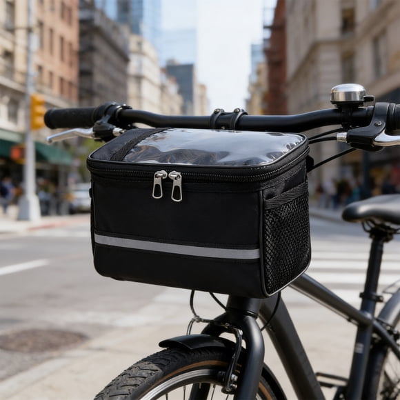Bike Top Tube Handlebar Bag, Large Capacity Waterproof Bicycle Front Bag, Transparent Top Phone Mount Nylon Storage for Cycling Commuting, Black