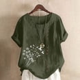 thumbnail image 2 of T-shirts en Lin à Col Rond Oversize pour Femmes, Manches Courtes, T-Shirts en Coton, Imprimé Floral, à Boutons, Blouses Tendance, 2 of 7
