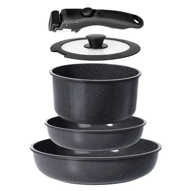 GiPP 5Pcs Ceramic Pots and Pans Set Nonstick Cookware Sets Removable Handle Kitchen,Oven Safe, Induction Ready