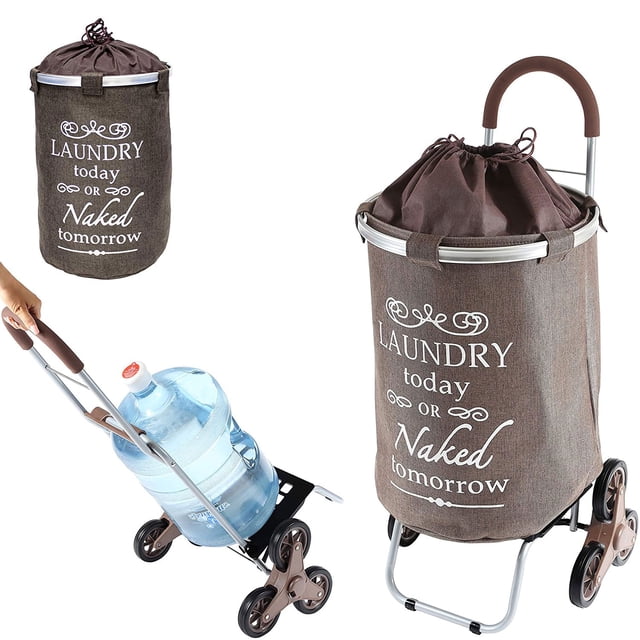 dbest products 38 Inch Stair Climber Trolley Dolly with Laundry Hamper, Brown