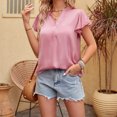 thumbnail image 2 of Women's V Neck Blouse Short Ruffle Sleeve Ladies Work Shirts Solid Color Casual Comfy Summer Tops Office Blouses Tunics, 2 of 7