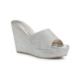 thumbnail image 1 of BLISSFUL STEP Women's Glitter Wedge Slide Sandals Open Toe Platform Mules Silver 8.5, 1 of 7