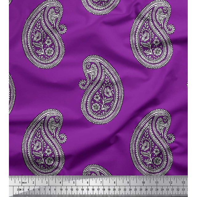 Soimoi Poly Georgette Fabric Paisley Block Printed Craft Fabric by The Yard 42 Inch Wide