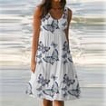 thumbnail image 2 of TopLLC Robe d'Été pour Femme Boho Décontractée Sans Manches à Col Ras du Cou Smockée Robe Soleil Florale à Volants Évasée en A Plage Midi, 2 of 6