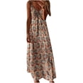 thumbnail image 1 of Fridja Été Femmes V-Cou Casual Impression en Vrac Sans Manches Longue Robe, 1 of 4